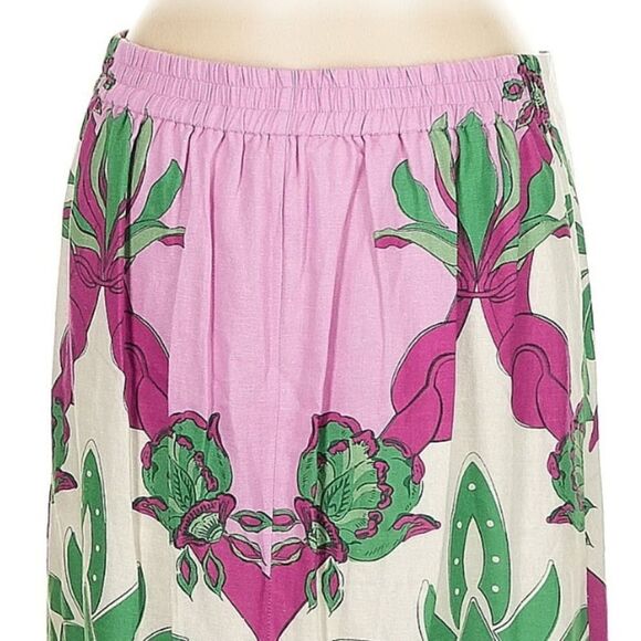New Caroline Constas multicolor palm tropical Linen Pink Green Midi Skirt Medium - Picture 6 of 13